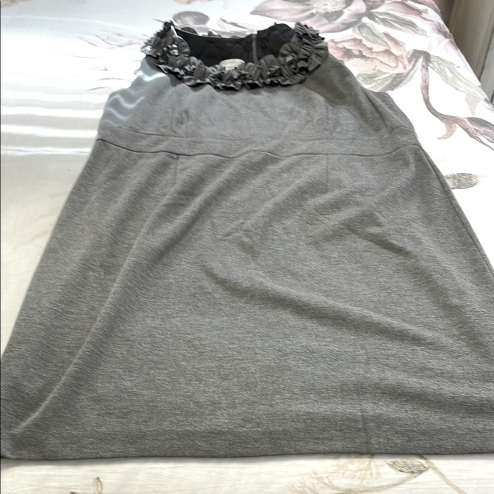 Dressbarn Gray Ruffle Neck Dress